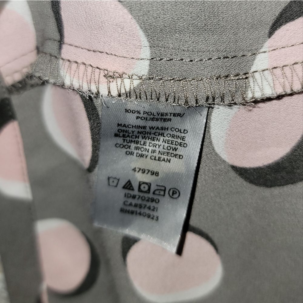 New Ann Taylor Shadow Polka-dot Gray Pink White Blouse Bell Sleeve Shirt Size XS - Picture 9 of 9